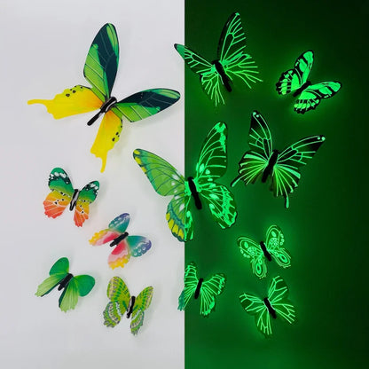 12 stk. 3D Selvlysende Sommerfugle Vægklistermærker