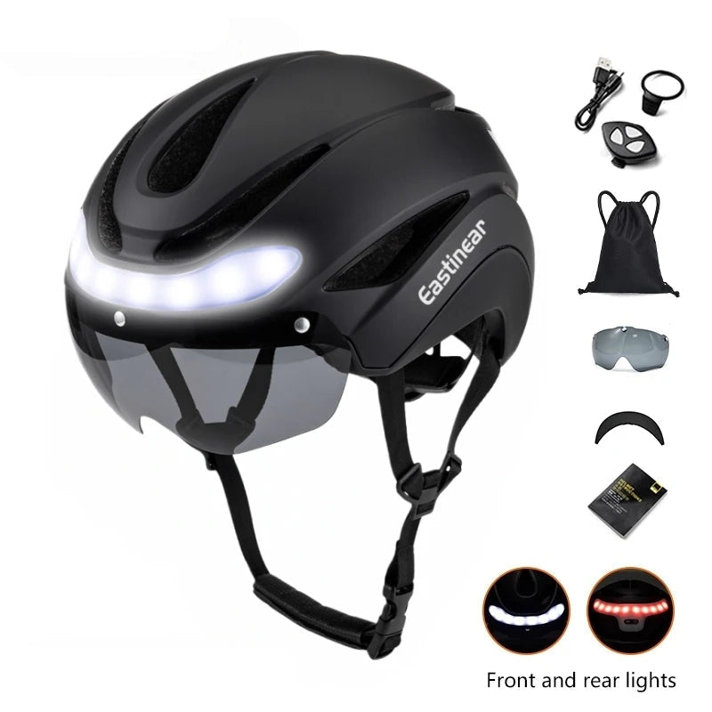 Cykelhjelm med LED-Lys og Visir