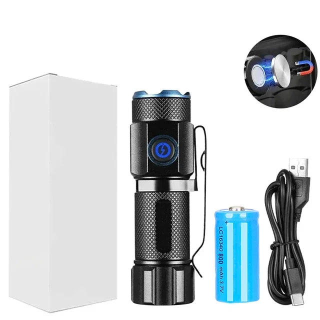 Mini LED-Lommelygte USB Genopladelig med Magnet