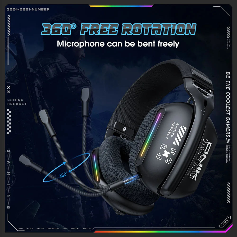 Trådløst Gaming Headset med 3 Tilstande og HD-mikrofon