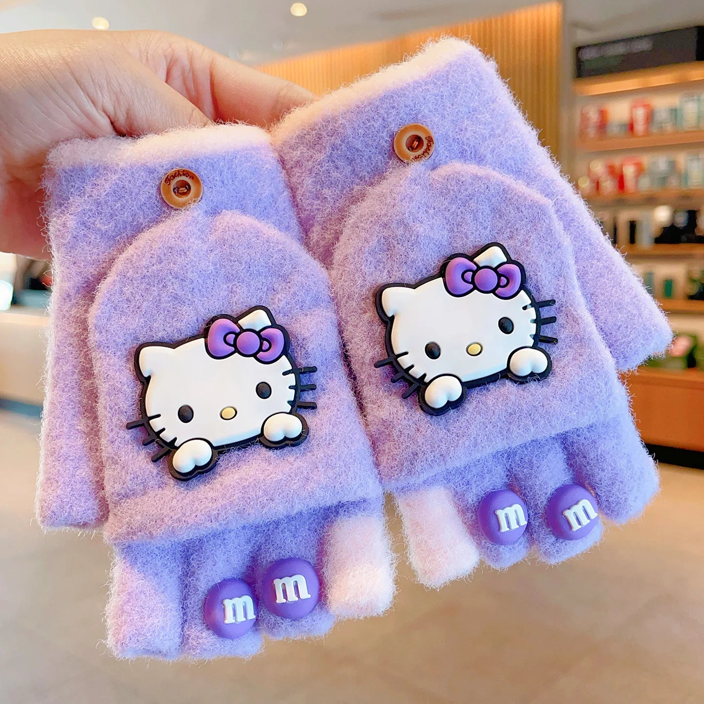 Hello Kitty Børn Halvfinger Vinterstrikkede Handsker