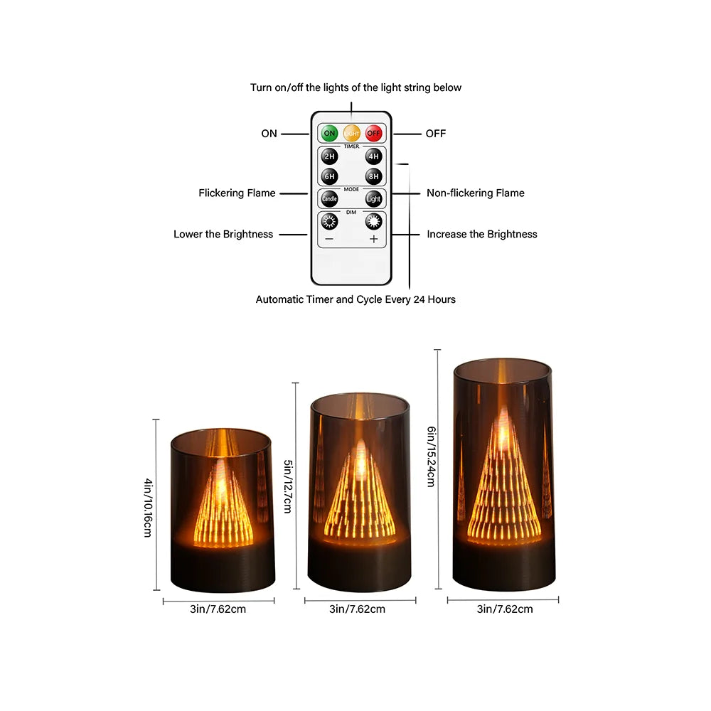 3 Stk. Flammefri LED-Stearinlys med Flammeeffekt