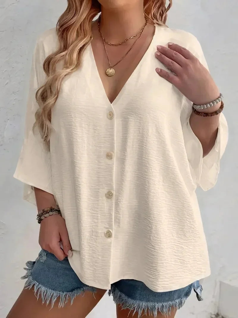 Plus Size Dame T-shirt med V-hals