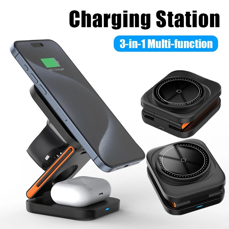 3-i-1 Foldbar Trådløs Opladerstand