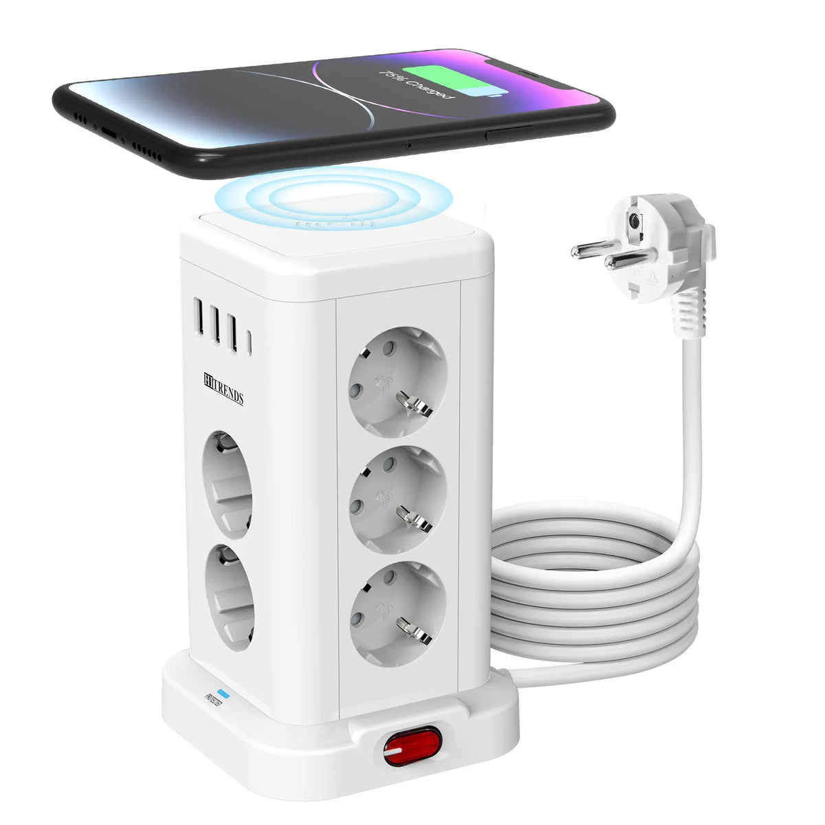 15-i-1 Strømskinne med USB og Trådløs Opladning