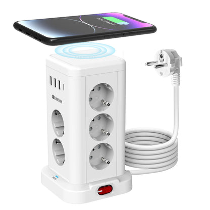 15-i-1 Strømskinne med USB og Trådløs Opladning