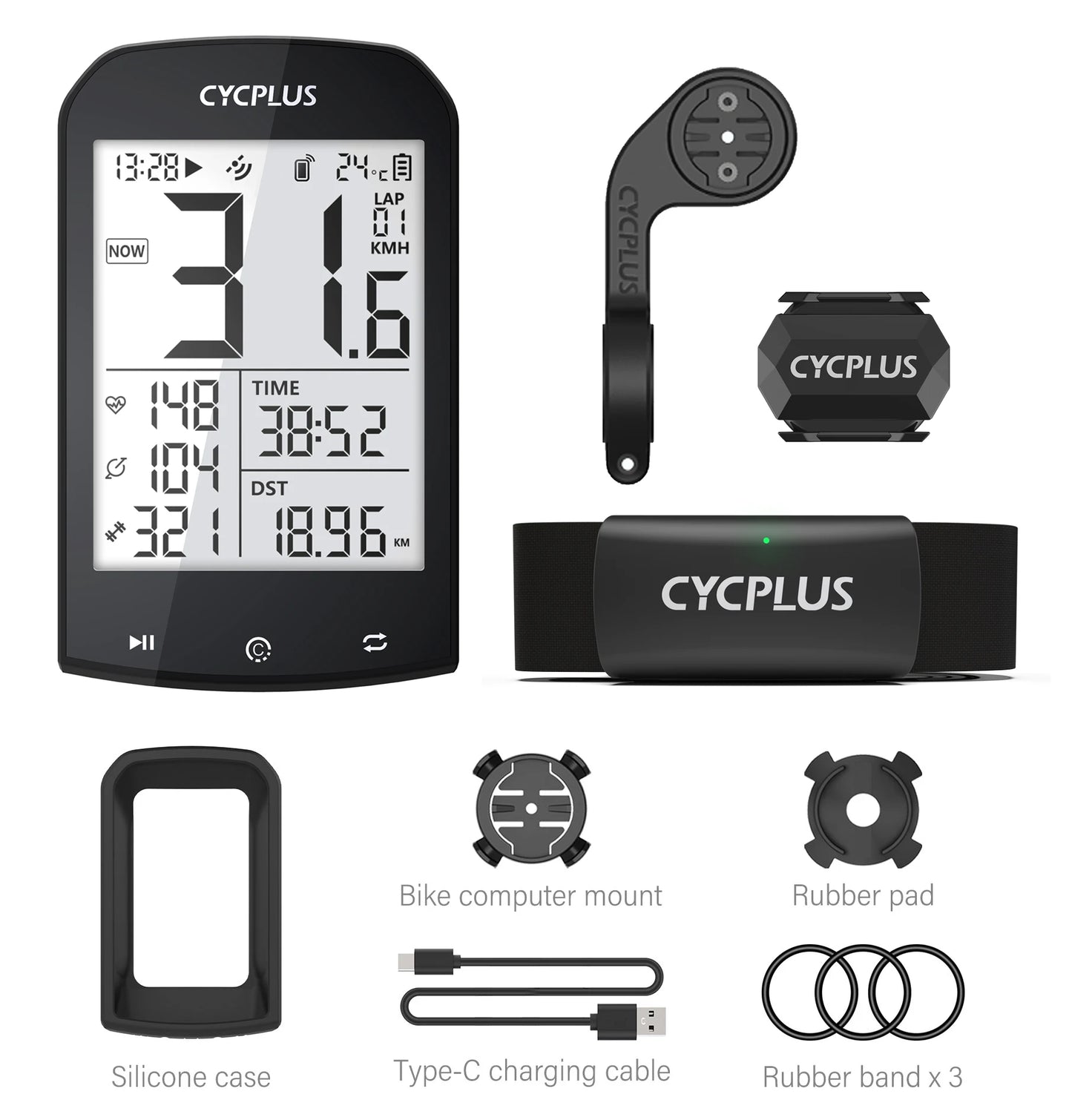 Smart GPS-Cykelcomputer med Hastighedsmåling og Medfølgende ANT+/Bluetooth-Pulsbælte til Komplet Præstationsovervågning