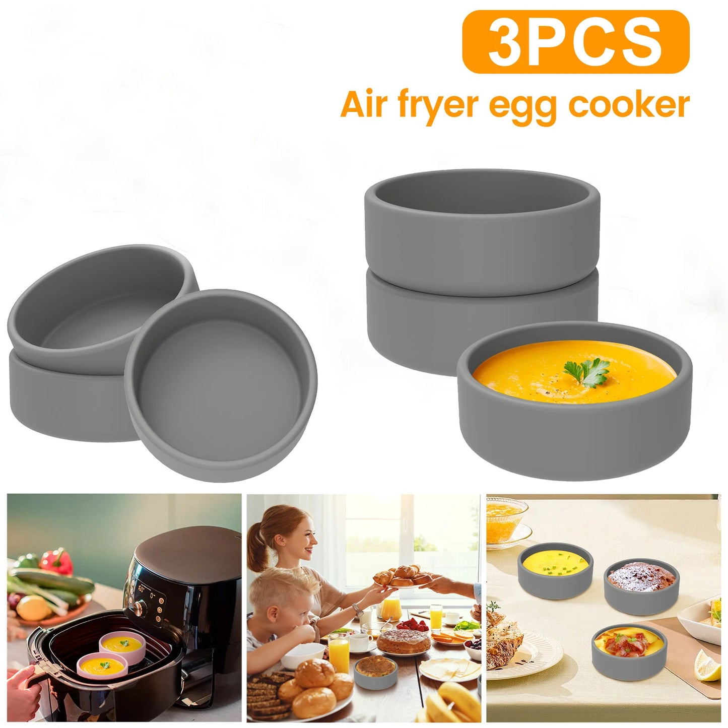 3 Stk. Non-Stick Silikone Æggebægre til Airfryer
