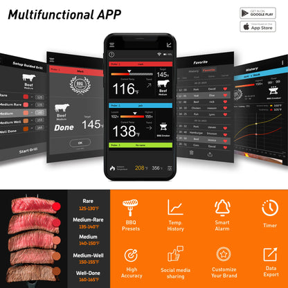 Smart Bluetooth Stegetermometer til Grill, Rygeovn og Ovn – med App-styring