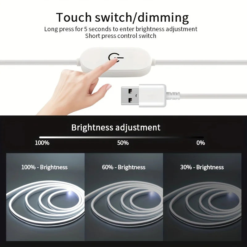 LED Neon Lysstrimmel med USB og Touchdæmper
