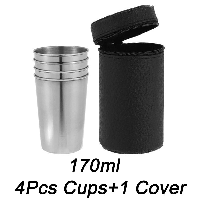 4/6 Stk. Rustfri Stål Rejsekrus Sæt med Etui