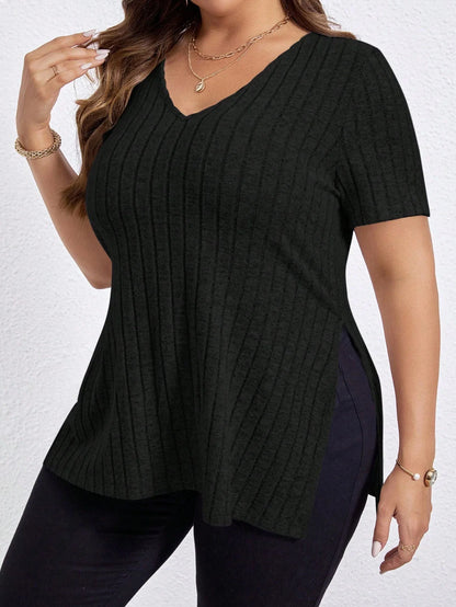 Plus Size Dametop med Løs Pasform og V-Hals