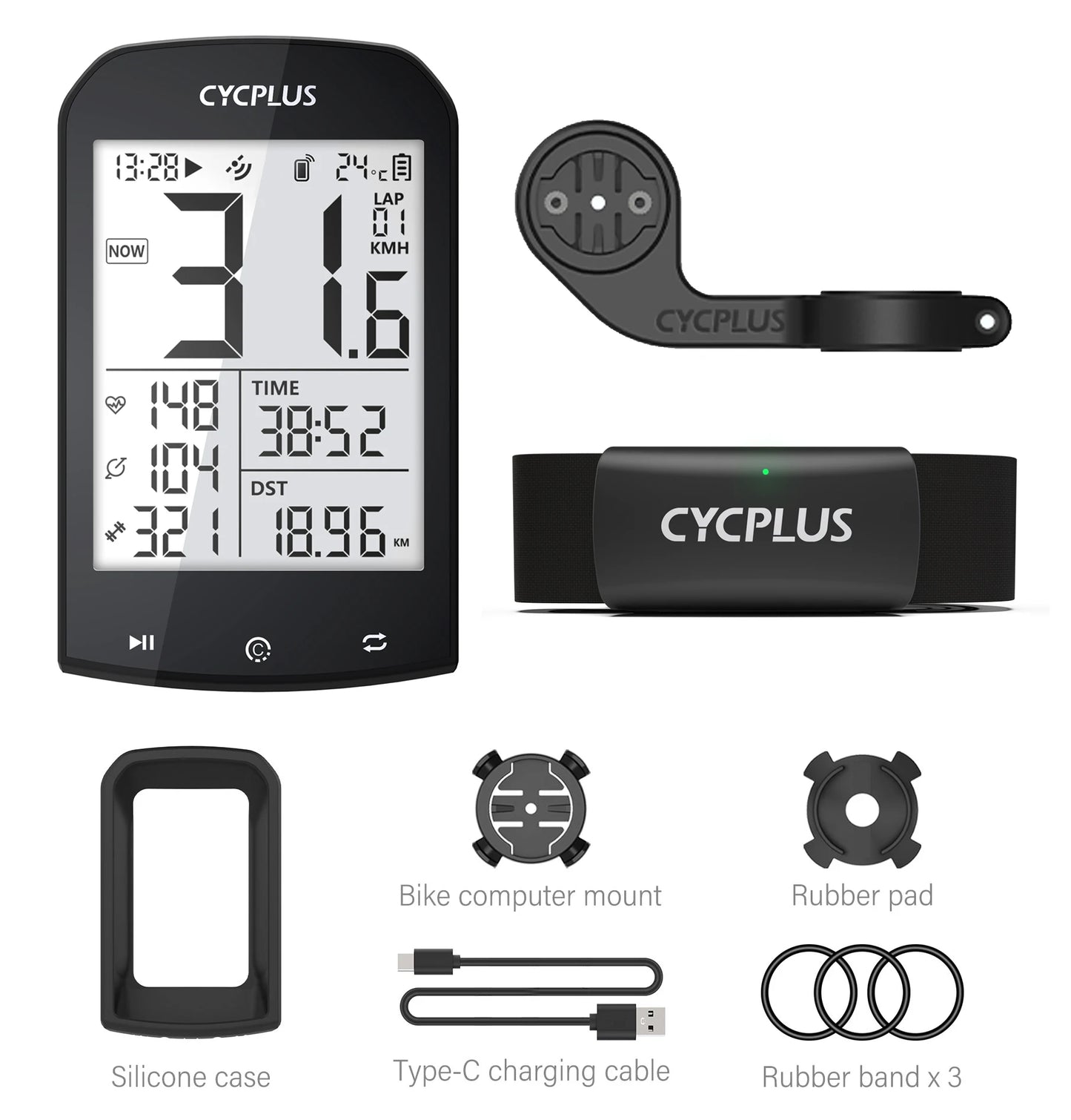 Smart GPS-Cykelcomputer med Hastighedsmåling og Medfølgende ANT+/Bluetooth-Pulsbælte til Komplet Præstationsovervågning