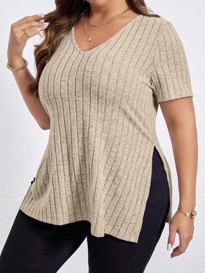 Plus Size Dametop med Løs Pasform og V-Hals