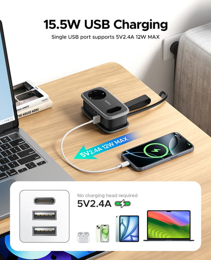 5-i-1 Strømskinne til Rejser med 2 AC- og 3 USB-Porte