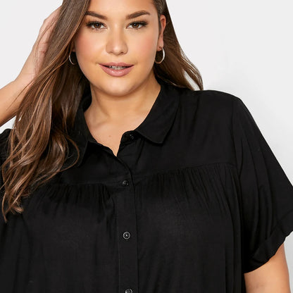 Plus Size Sort Løs Sommerbluse til Kvinder – Elegant og Komfortabel
