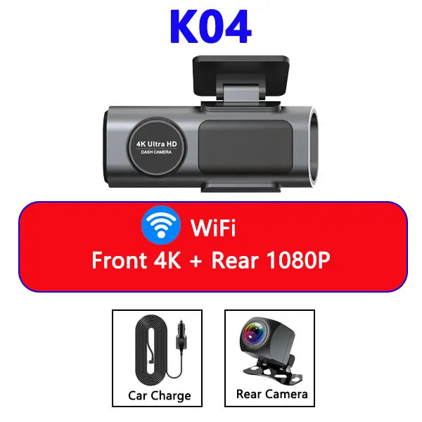 4K Dashcam med Dobbelt Linse, GPS & Wi-Fi