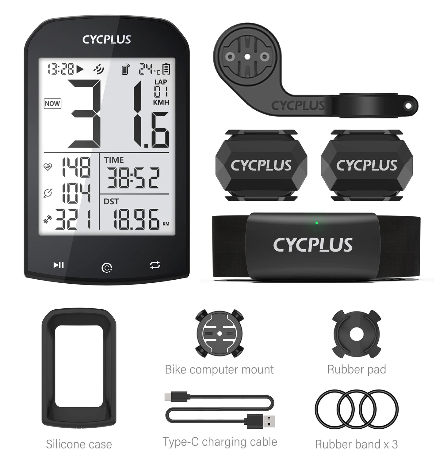 Smart GPS-Cykelcomputer med Hastighedsmåling og Medfølgende ANT+/Bluetooth-Pulsbælte til Komplet Præstationsovervågning