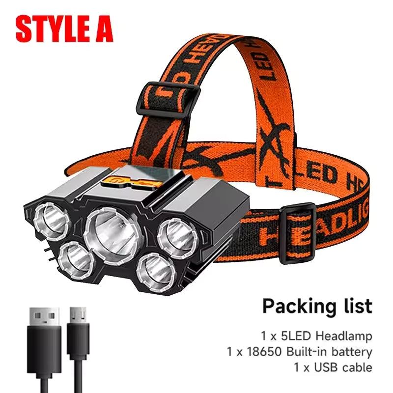 5 LED USB Genopladelig Pandelampe