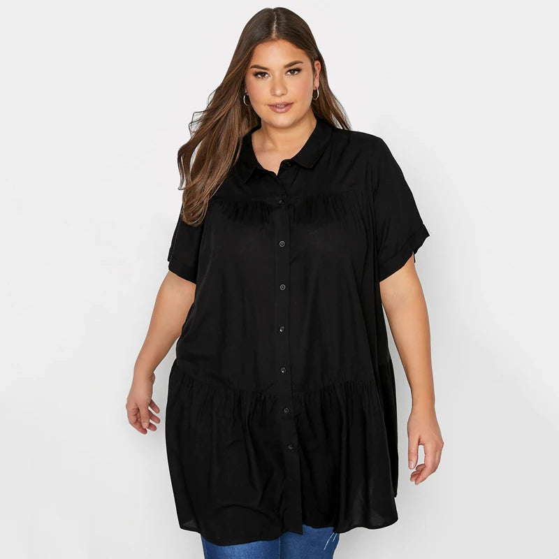 Plus Size Sort Løs Sommerbluse til Kvinder – Elegant og Komfortabel