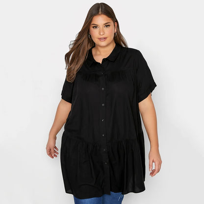 Plus Size Sort Løs Sommerbluse til Kvinder – Elegant og Komfortabel