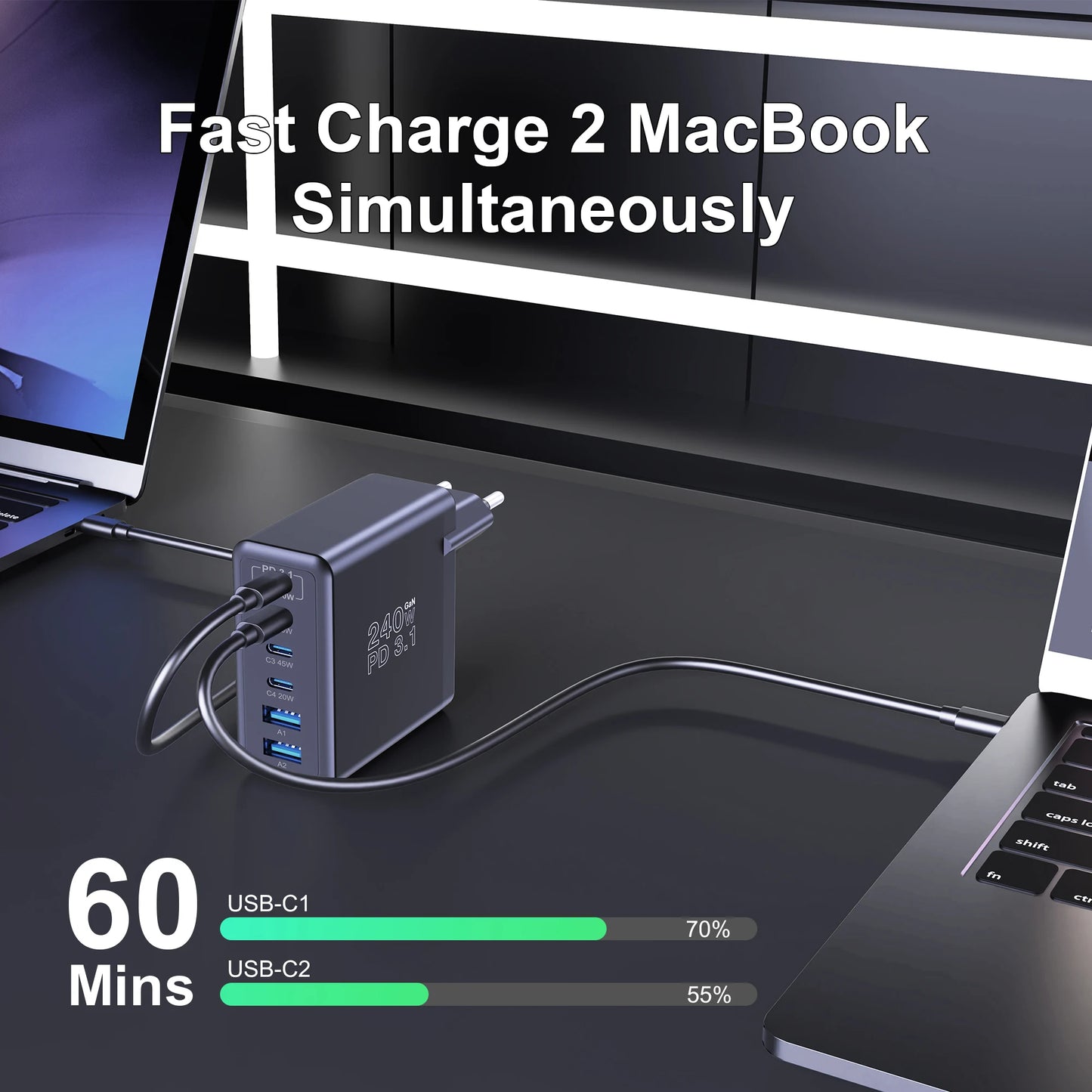 240W GaN Hurtig USB-C Oplader