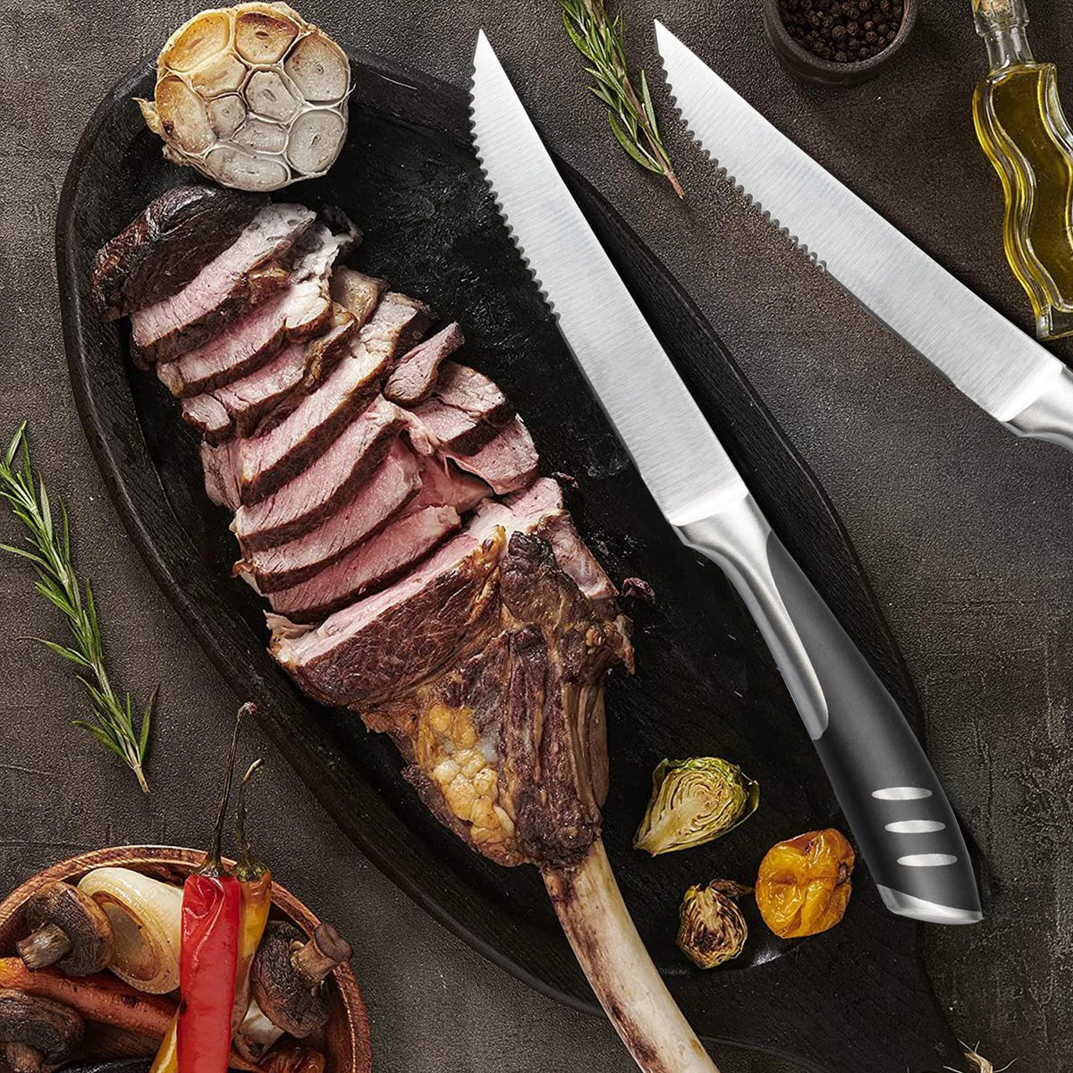 5/8 stk. Tandet Steakkniv i Rustfrit Stål