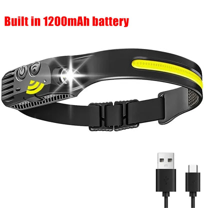 Vandtæt USB-Genopladelig COB+LED Pandelampe