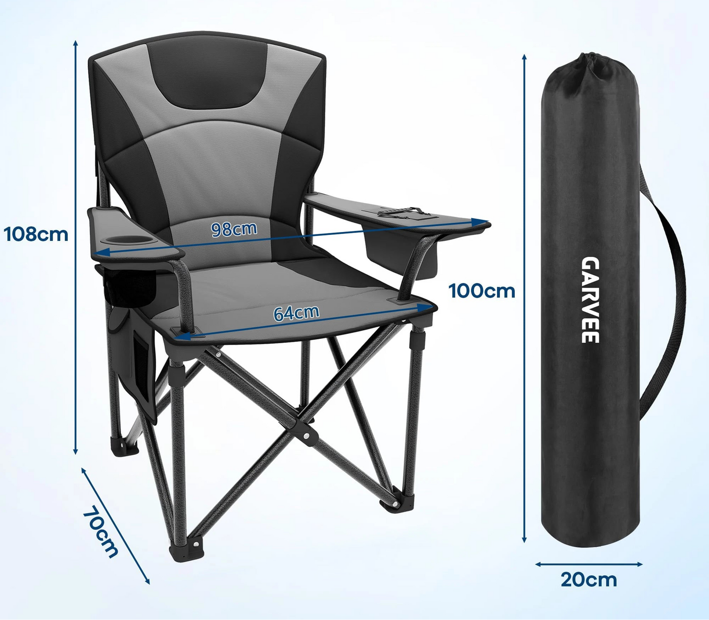 Ekstra Bred Foldbar Campingstol med Kopholder