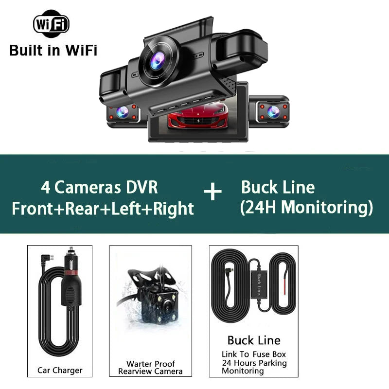 4-Kamera WiFi-Dashcam-System – Full HD-Optagelse Med Nattesyn og Parkeringsovervågning