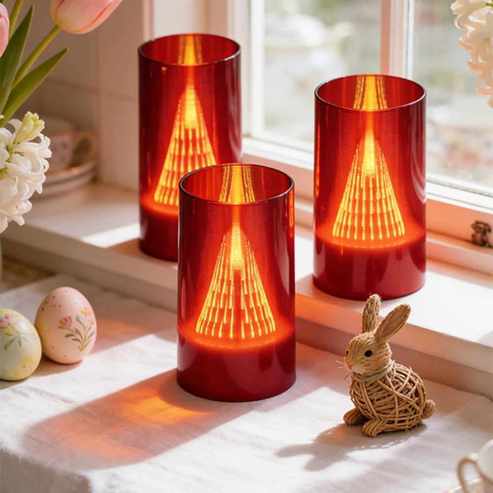 3 Stk. Flammefri LED-Stearinlys med Flammeeffekt