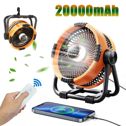 Genopladelig Campingventilator med Lys
