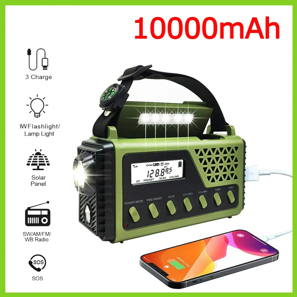 10.000 mAh Solcelledrevet Nødradio med Bluetooth