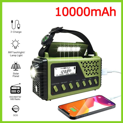10.000 mAh Solcelledrevet Nødradio med Bluetooth