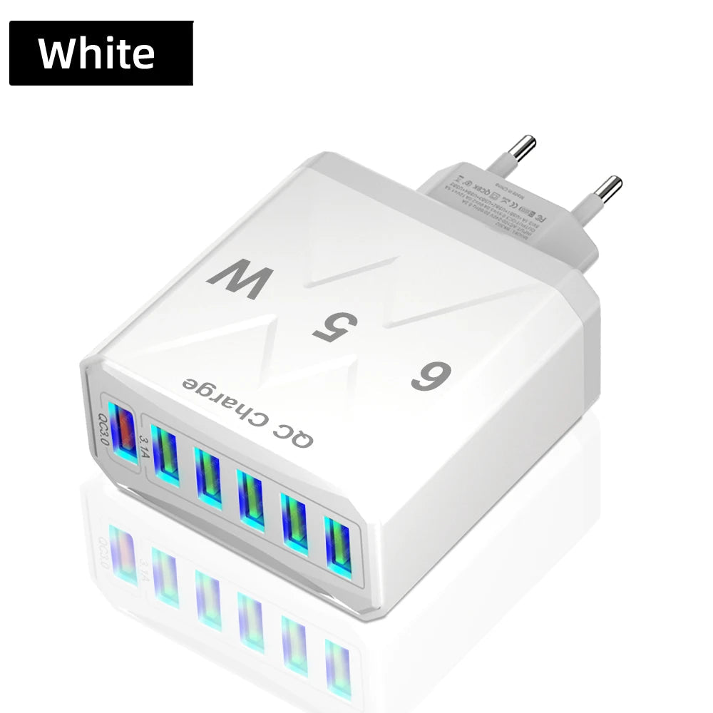65W USB Hurtigoplader med 6 Porte