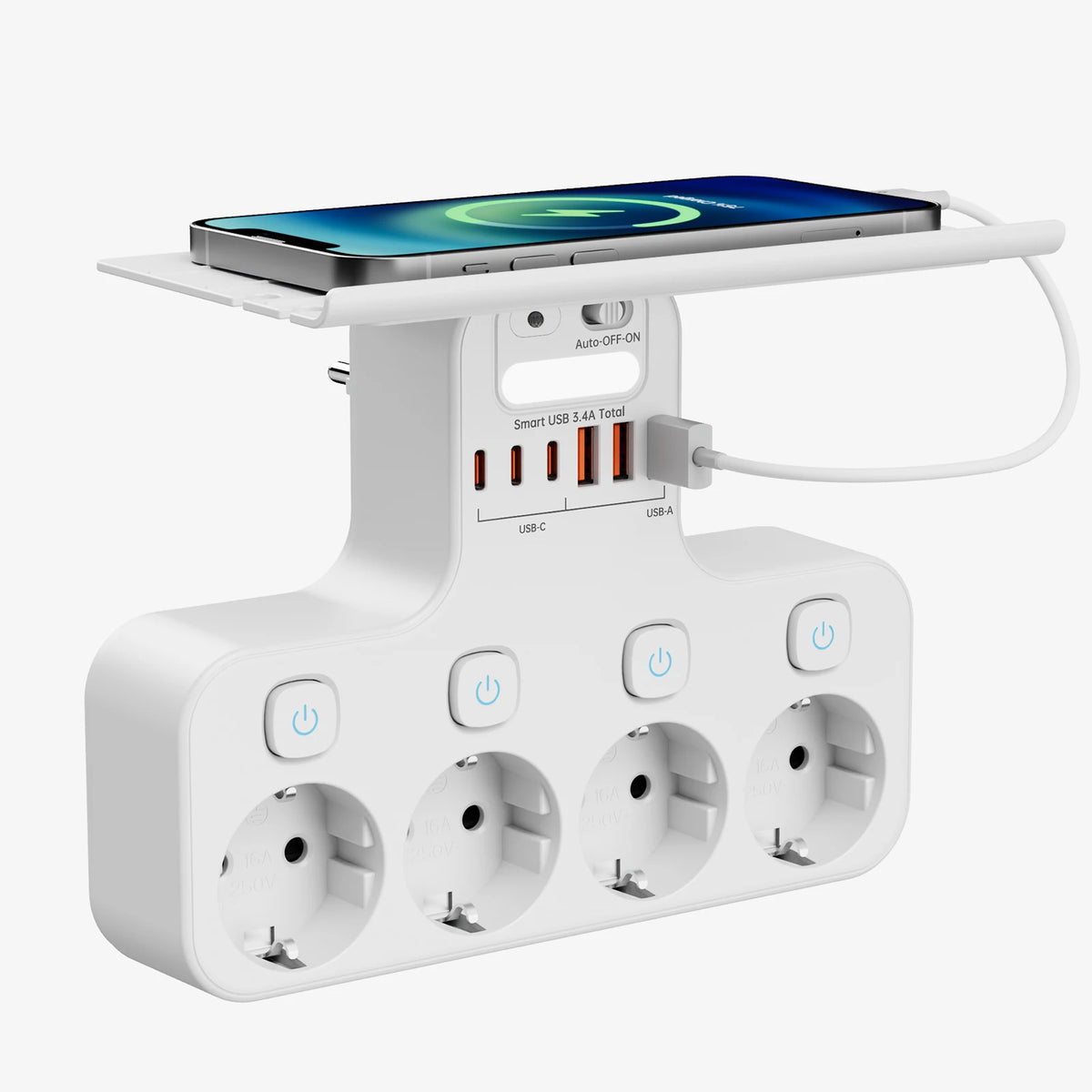 T-formet Strømskinne med USB og Natlys