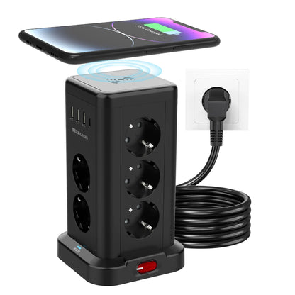 15-i-1 Strømskinne med USB og Trådløs Opladning