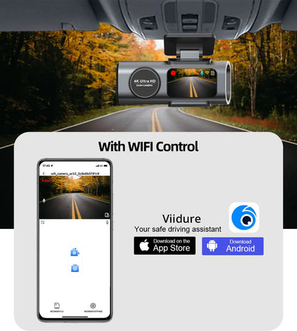 4K Dashcam med Dobbelt Linse, GPS & Wi-Fi