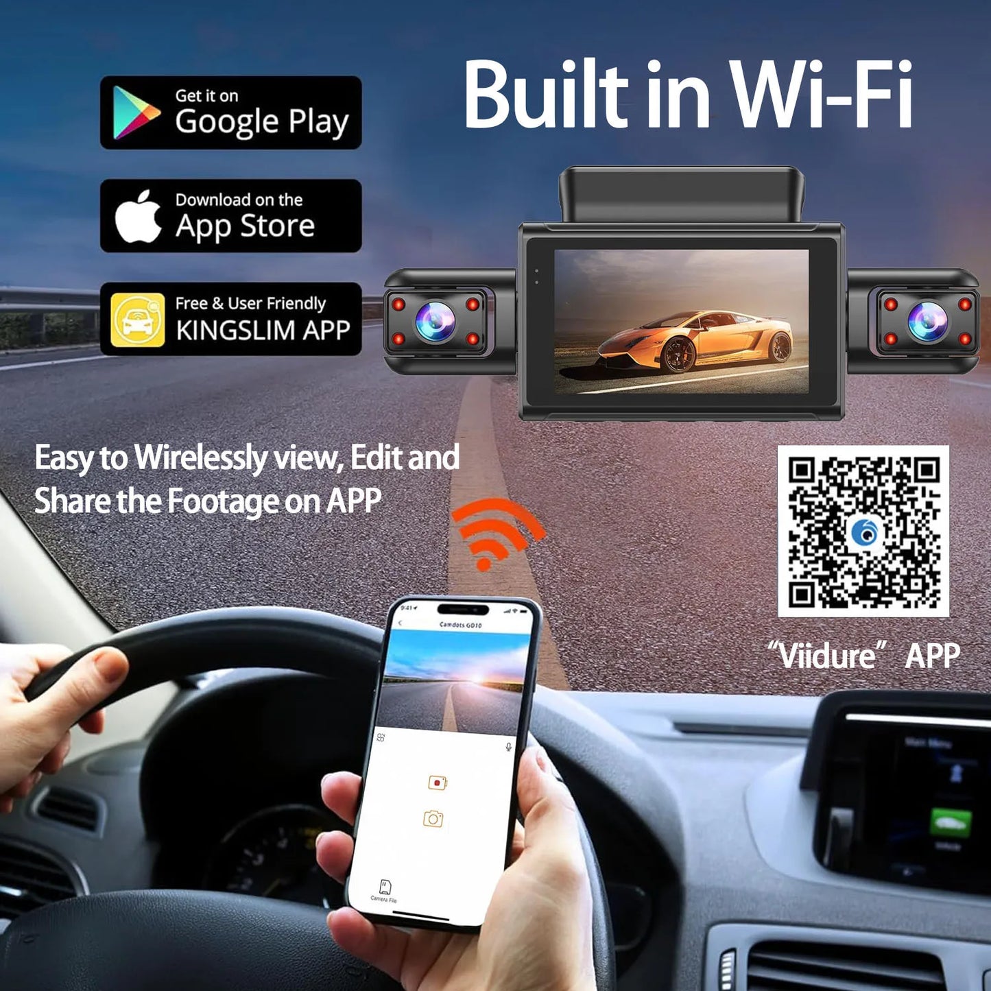 4-Kamera WiFi-Dashcam-System – Full HD-Optagelse Med Nattesyn og Parkeringsovervågning