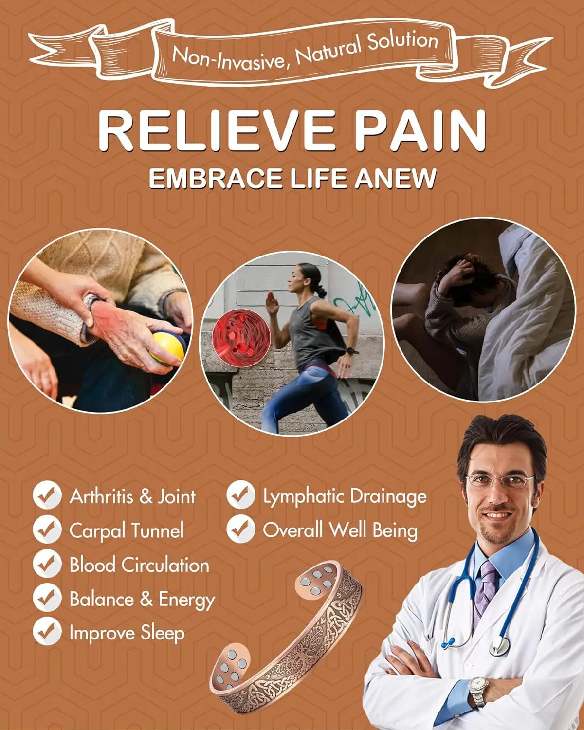 Kobber Magnetarmbånd – Livets Træ Design med Neodymmagneter