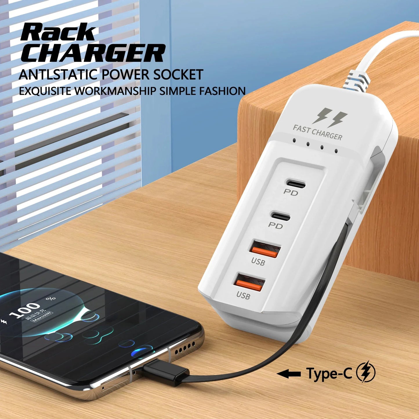 USB-C Hurtigoplader Vægadapter med Flere Porte