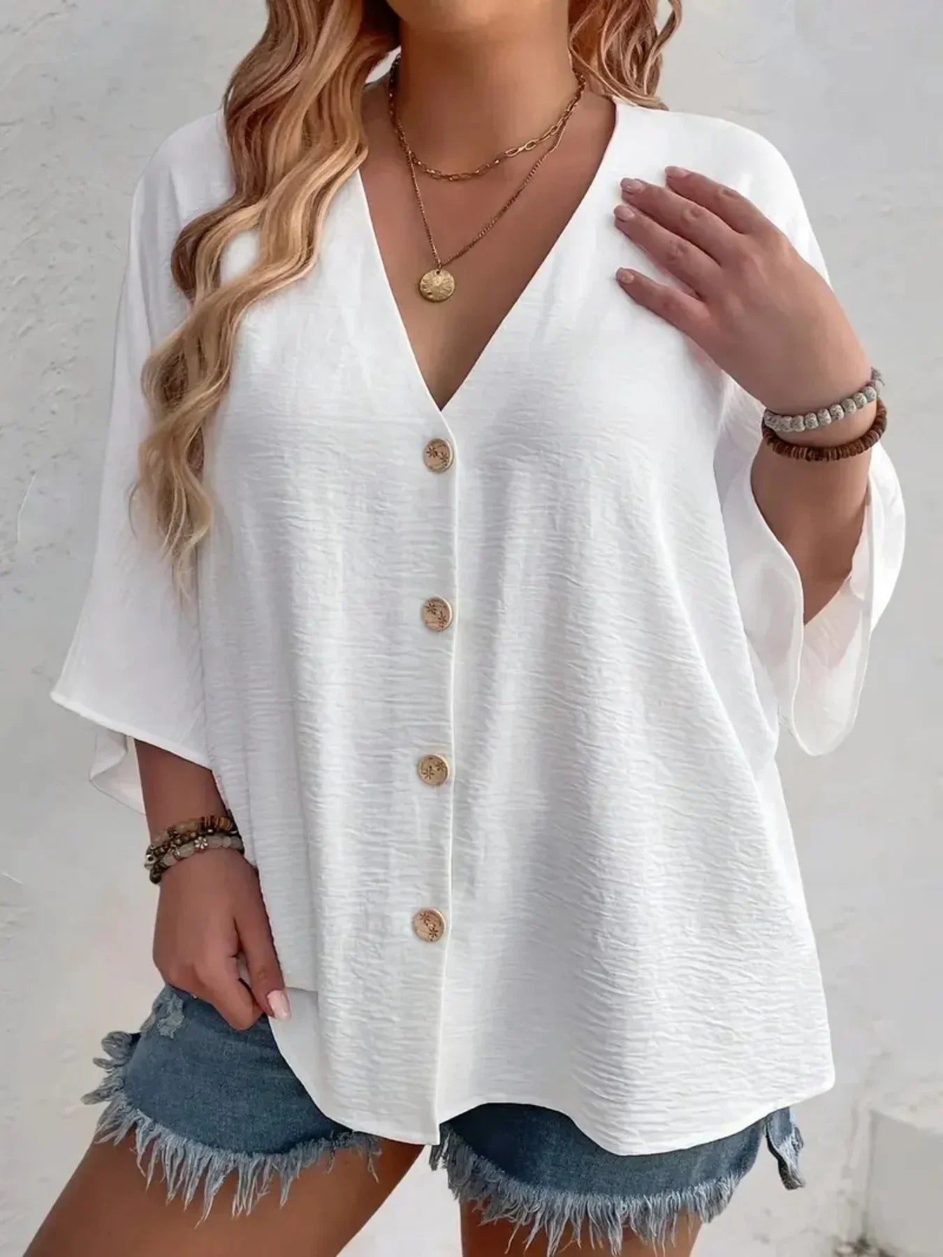 Plus Size Dame T-shirt med V-hals