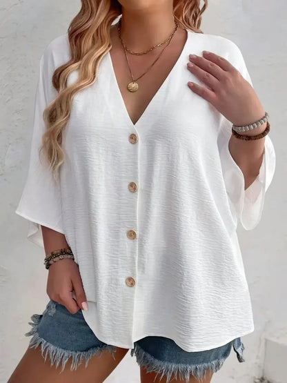 Plus Size Dame T-shirt med V-hals