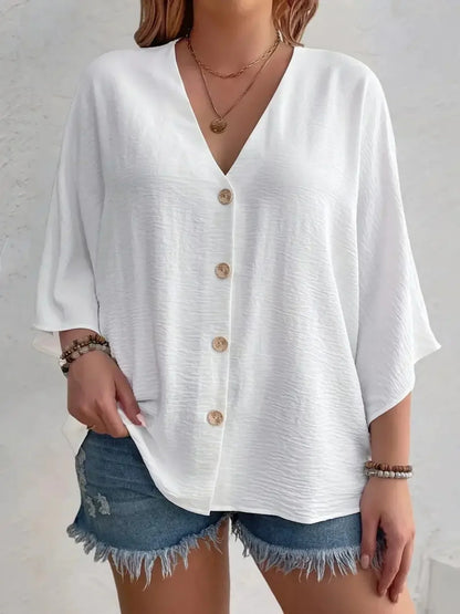 Plus Size Dame T-shirt med V-hals