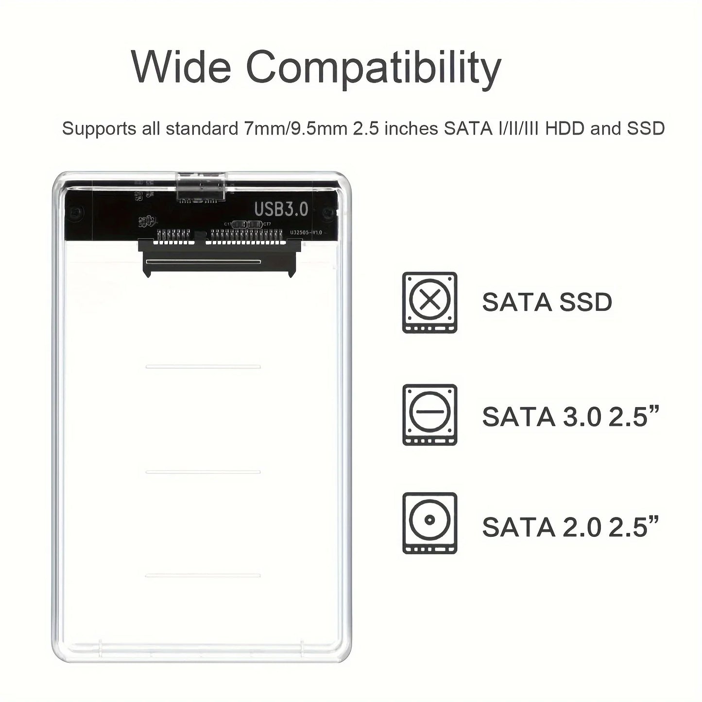 Gennemsigtigt 2,5” HDD SSD USB-C-Kabinet