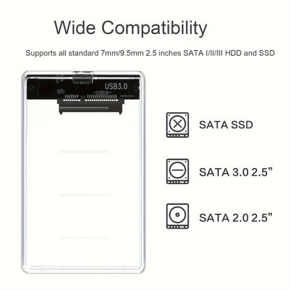 Gennemsigtigt 2,5” HDD SSD USB-C-Kabinet