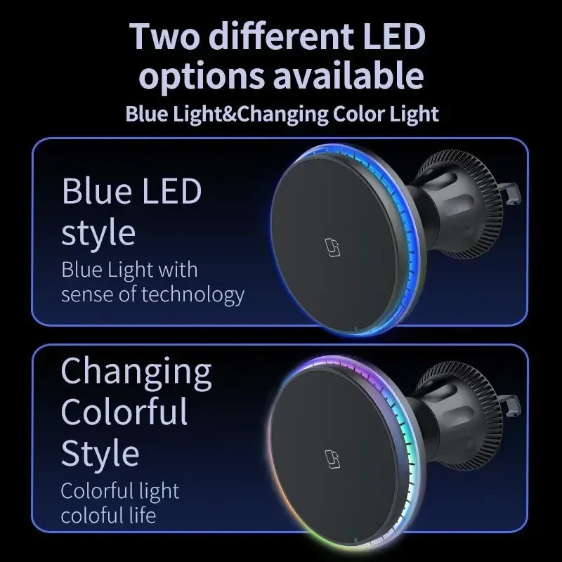 Magnetisk Trådløs Biloplader med Hurtig Opladning og RGB-lys
