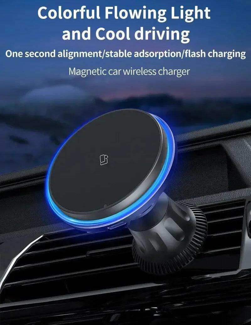 Magnetisk Trådløs Biloplader med Hurtig Opladning og RGB-lys