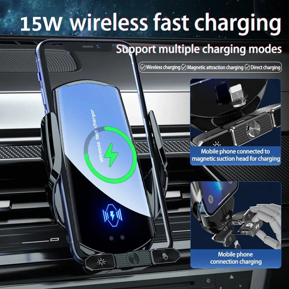 Magnetisk Mobilholder til Bil med Trådløs Opladning og Autosensor