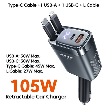 105W Billader med Udtrækkeligt USB-C-Kabel